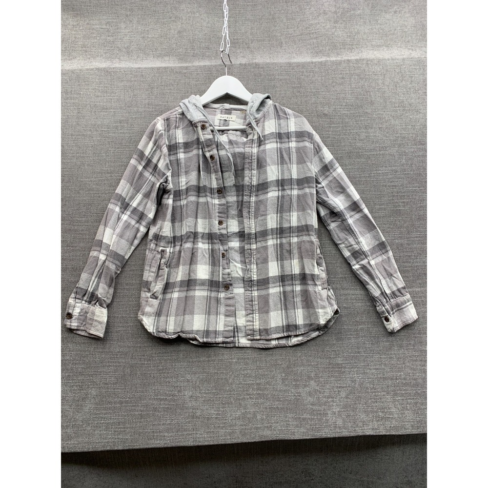 Pacsun Flannel Shirt Mens Small Gray Heather Tartan Plaid Cotton Hooded Outdoor